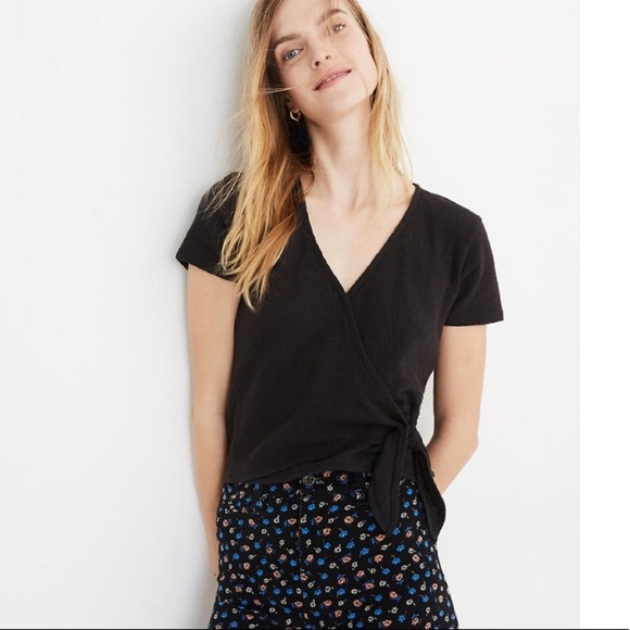 Madewell Tops - Madewell black cross front tie blouse top tshirt short sleeve xs